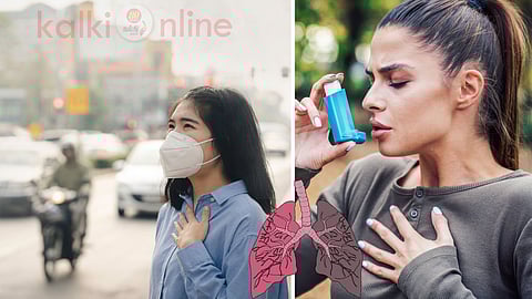 Girl wearing Pollution mask and asthma girl