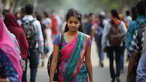 young girl  walking with handbag