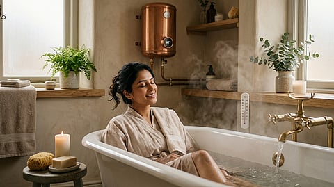 A girl in the Hot water bathing