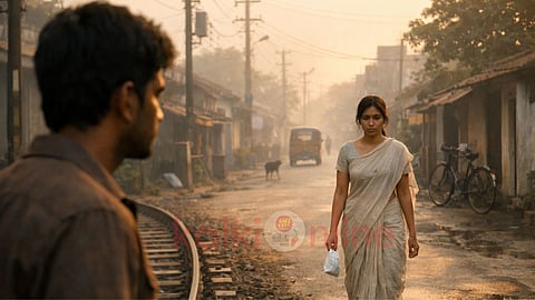 woman walking on road | tamil short story 