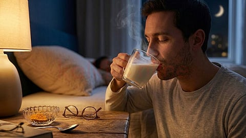 A man Drinking milk at night