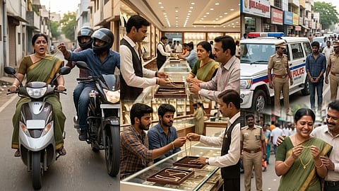 The teacher, the teacher's husband, thieves, the police, 