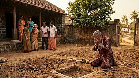 A rich man is crying and neighbors