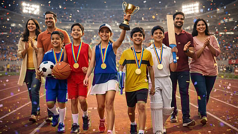 Champions march with pride and joy with their parents