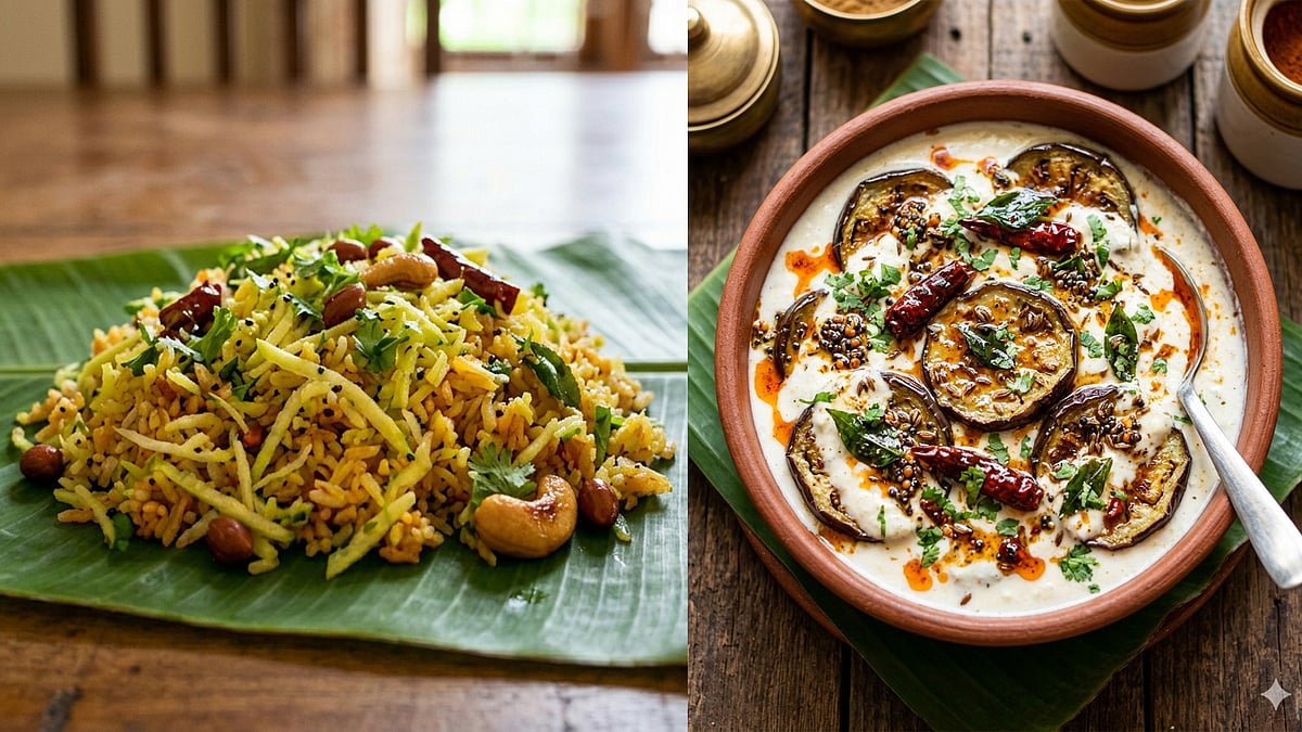 2 in 1 Recipe: கமகமக்கும் கொத்தமல்லி மாங்காய் சாதமும், சுவையான தாகி பிரிஞ்சாலும்!