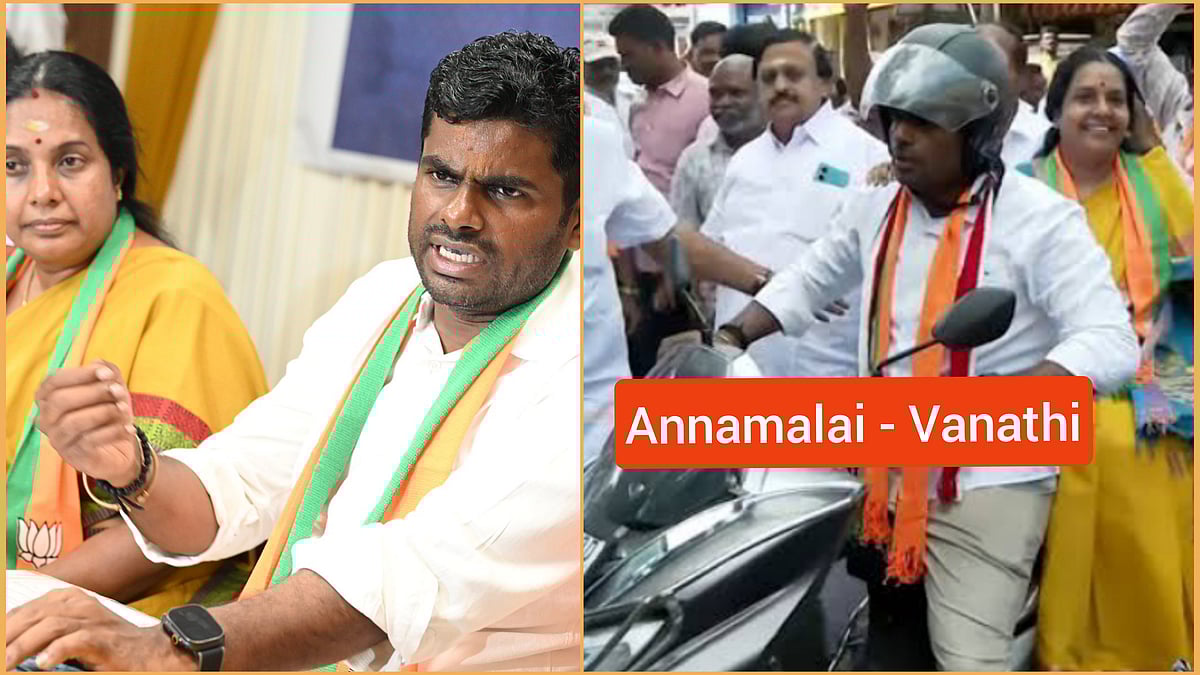 #JUST IN: வானதி சீனிவாசனை பைக்கில் அழைத்துச் சென்று வாக்கு சேகரித்த அண்ணாமலை..!