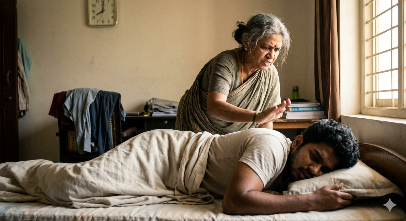 mother waking up son