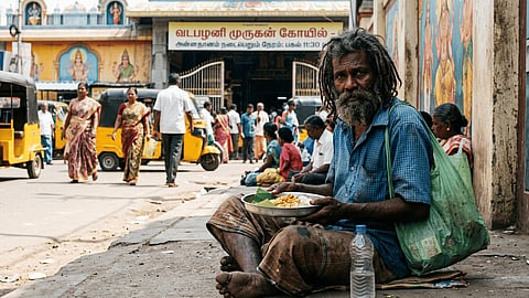 beggar in front of temple