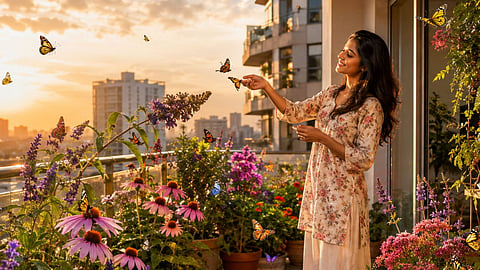 வண்ணத்துப்பூச்சி | A woman admiring a butterfly in balcony