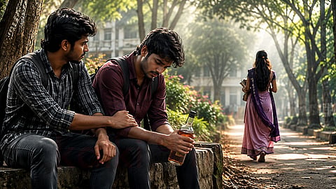 தமிழ் கதை | two young men sit in sadly 