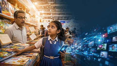 வாசிப்புப் பழக்கம் | A student with Books and in digital world