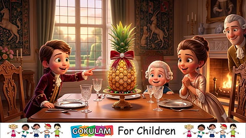 Aristocrats admiring luxury pineapple