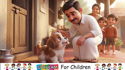 puppy and family
