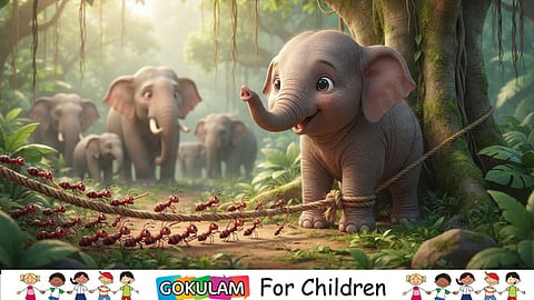 story about ants to the rescue of a baby elephant