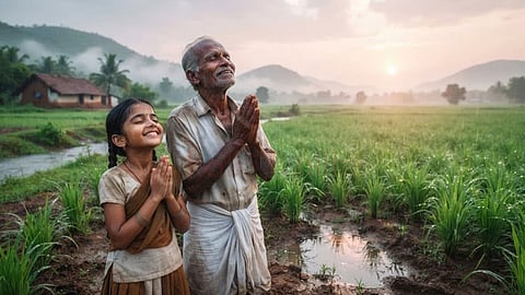 கவிதை | The grandfather and his granddaughter worship the rain.