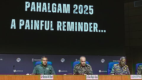 Lt General Rajiv Ghai with Air Marshal AK Bharti and Vice Admiral AN Pramod