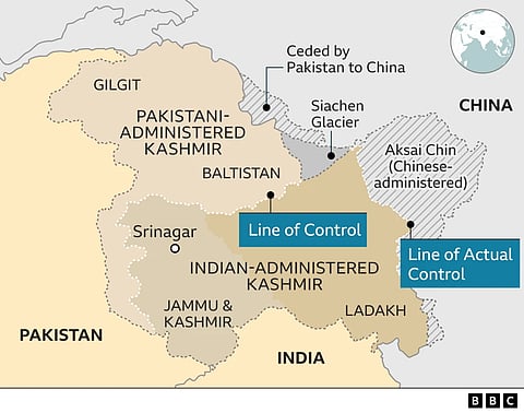 A map of Jammu and Kashmir with Line Of Control. Photo/BBC