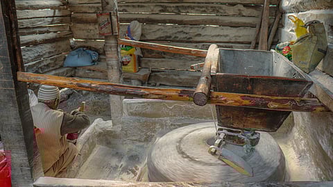 Ghulam Nabi at Mund-Daji, Rafiabad, operates the Age-Old Watermill to Serve Freshly Milled Flour to Locals especially customers.