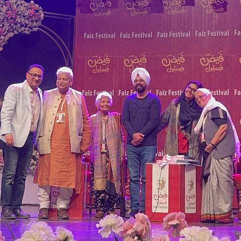 Indian and Pakistani writers at the Faiz Festival, Lahore (l-r) Dr Saif Mahmood, Atul Tiwari, Dr Arfa Sayeda Zehra, Dr Arvinder Chamak, Nandita Das, Zehra Nigah. 