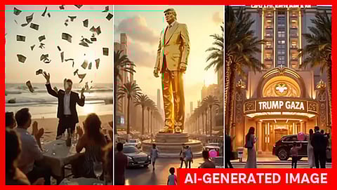 A composite made from an AI-generated video President Trump posted to social media on Tuesday night. 