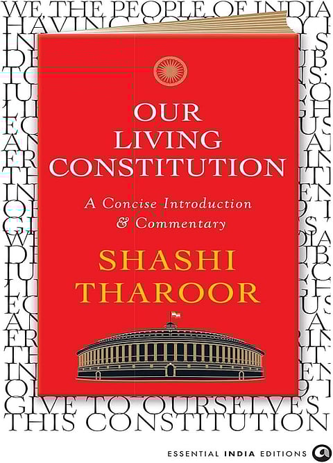 Front cover of the book, "Our Living Constitution" by Shashi Tharoor.