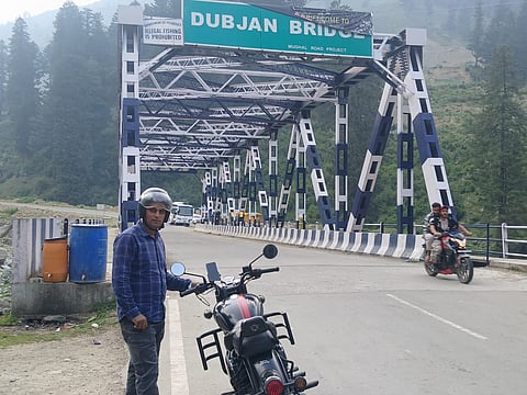 The author at Dubjan Bridge on Mughal Road in Jammu and Kashmir.