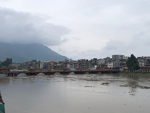 A photo river Jhelum as it flows over danger levels in Srinagar on Wednesday, August 27, 2025.