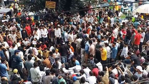 A view of the protests in Doda against AAP MLA Mehraj Malik's arrest and detention under J&K PSA on Wednesday.