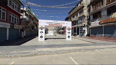 The main market in Leh wears a deserted look as authorities clamped curfew like restirctions while people observed complete strike on Thursday, September 25, 2025, in protest against the death of four persons in police firing and violence on Wednesday. Kargil, the other major town in Ladakh region also observed complete strike in solidarity with agitation of Leh residents.