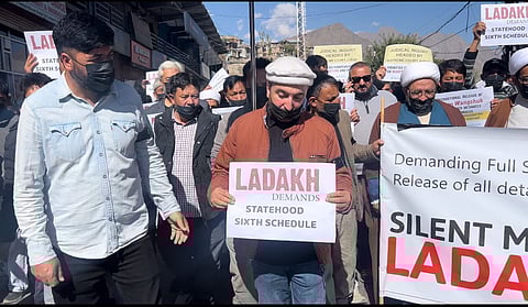 With black bands & taped mouths, Ladakhis sent a message on October 18, 2025: we’ve been made voiceless, democracy denied. We’ll keep raising our voice for Statehood & 6th Schedule and never forget the brutal attack in Leh & arrests of activists including Sonam Wangchuk.