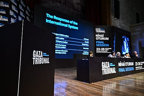 The Gaza Tribunal discussing the response from the world about situation in Gaza since October 7, 2023 during its session in Istanbul, Turkiye on Sunday, October 26, 2025.