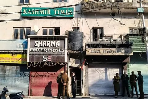 A view of the Kashmir Times office on Residency Road, Jammu, which was riaded by State Investigation Agency (SIA) of Jammu and Kashmir police on Thursday, November 21, 2025.