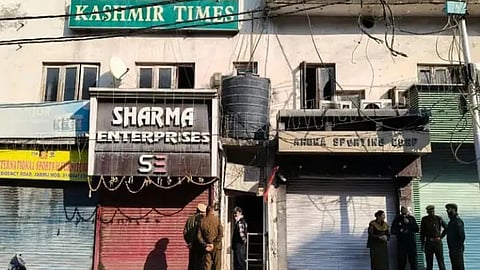 A view of the Kashmir Times office on Residency Road, Jammu, which was riaded by State Investigation Agency (SIA) of Jammu and Kashmir police on Thursday, November 20, 2025.