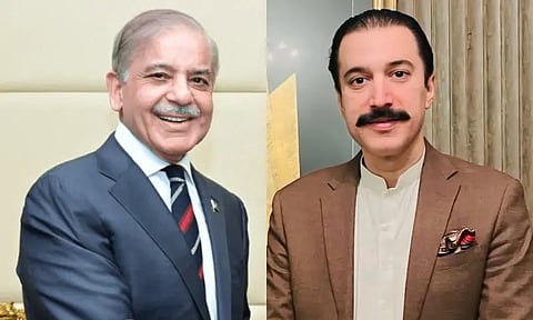 This photo combo shows Prime Minister Shehbaz Sharif (L) and AJK’s PM-elect Raja Faisal Mumtaz Rathore (R).