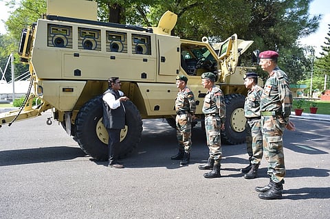 All terrain vehicle being exhibited in Kashmir for the Indian Army.