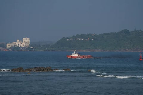 A vessel sails off the Galle coast after a submarine attack on the Iranian military ship, Iris Dena, off Sri Lanka, in Galle, Sri Lanka, March 4, 2026.