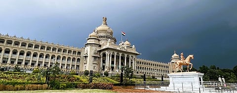 A view of Vidhan Soudha, the legislature Complex on Cubbon Road in Bengaluru, Karnataka, India.