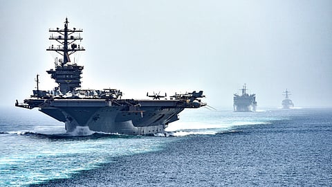 A U.S. Navy convoy in the strait in July 2016.