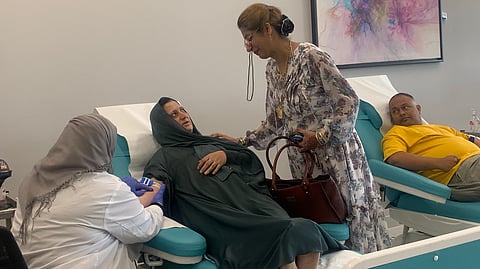 Members of Kashmiri community donating blood on the third day of Eid-ul-Fitr in Al Jaddaf Dubai amid West Asia war.