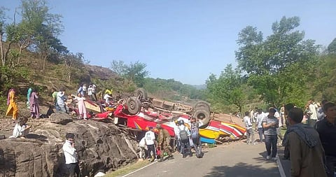 A view of the bus accident site near Ramnagar in Udhampur district of Jammu and Kashmir where 21 persons were killed and 61 others injured on April 20, 2026.