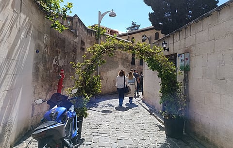 A view of a narrow alley on the Coppersmith Street in Gaziantep, Turkiye.