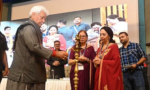 Jammu and Kashmir L-G Manoj Sinha inaugurating a session of the Global Kashmiri Pandit Diaspora in Srinagar on 13 June 2026.