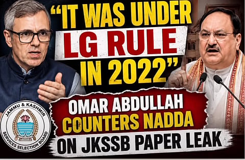 Jammu and Kashmir chief minister Omar Abdullah counters Union health minister JP Nadda over paper leak of JKSSB, which happened under Lieutenant Governor Manoj Sinha's rule in 2022.