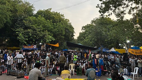 At Jantar Mantar, New Delhi, youths are against the corrupt education system on Friday, 24 July 2026.