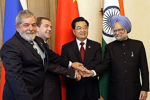 Yekaterinburg, Russia. BRIC (Brazil, Russia, India and China) leaders during the 1st BRIC summit, June 16, 2009.