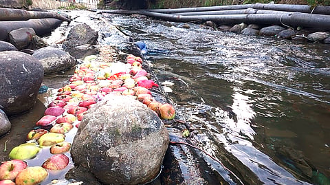 River Sangaloo choked by water pipes and garbage thrown into it by people living around in Shopian district of Kashmir Valley.