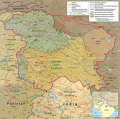An old map of the princely State of Jammu and Kashmir as it existed in 1947.