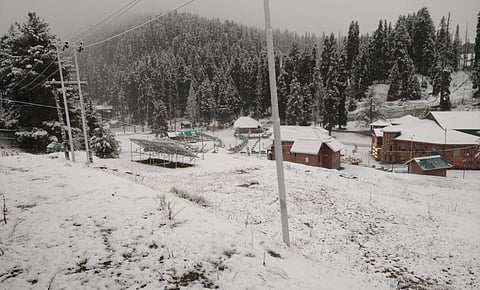 A view of the snow-covered mountain region Gulmarg, Kashmir’s Ski resort after it received fresh snowfall on Thursday, November 30, 2023. 