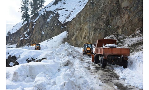 A file photo of snow-clearance operations on Mughal Road which connects Poonch in Jammu region and Shopian in South Kashmir. KT Photo/Qazi Irshad
