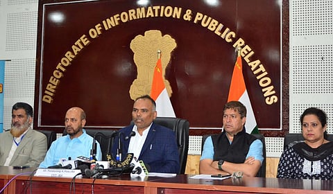 Jammu and Kashmir Chief Electoral Officer, Pandurang K Pole addressing a press conference in Srinagar on Saturday, May 25, 2024. KT Photo/Qazi Irshad
